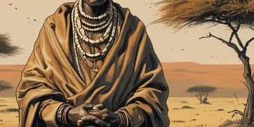 A traditionally dressed person in an East African savanna